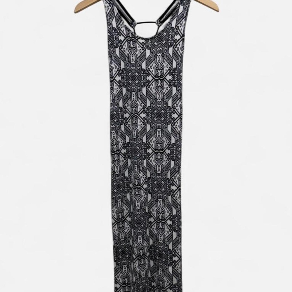Summer Boho style black & white geometric pattern maxi dress tie back size small - Picture 1 of 7